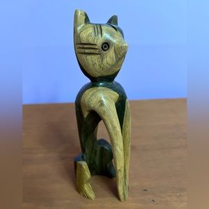 Hand carved wooden cat figurine. Artisan Two-tone wood.